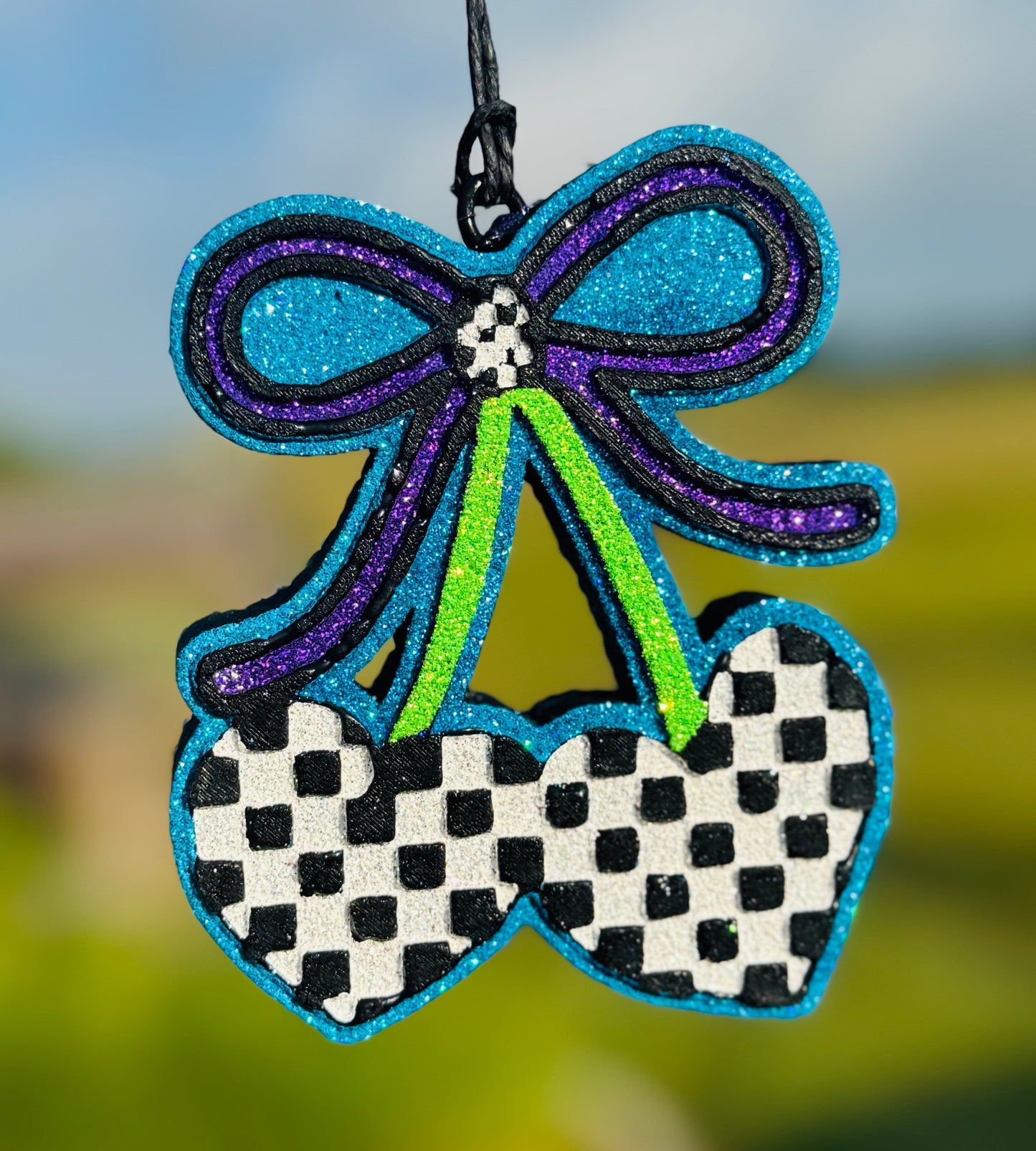 Checkered Heart Cherries with Bow