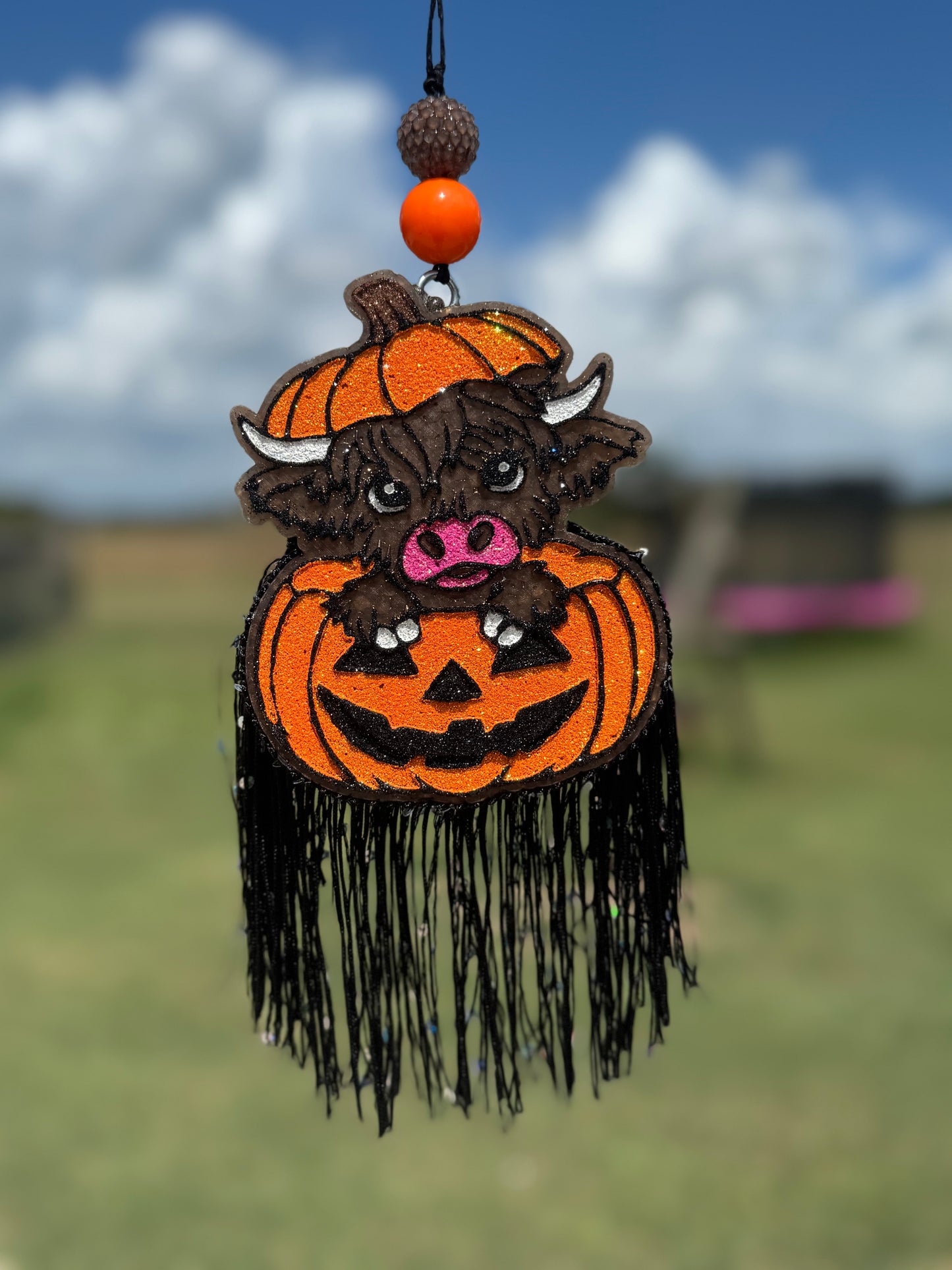 Highland Cow in Jack-O-Lantern