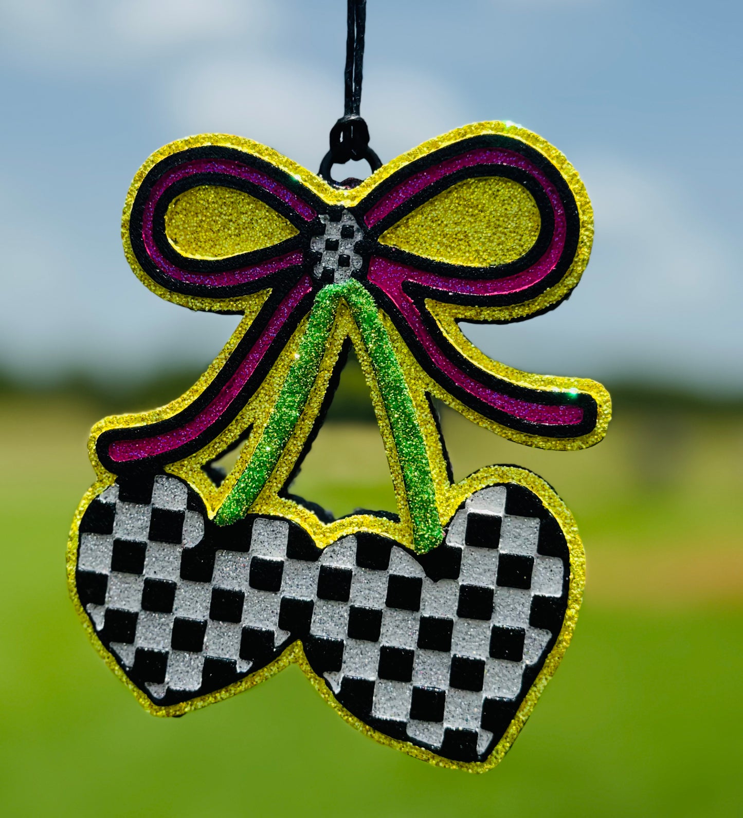 Checkered Heart Cherries with Bow