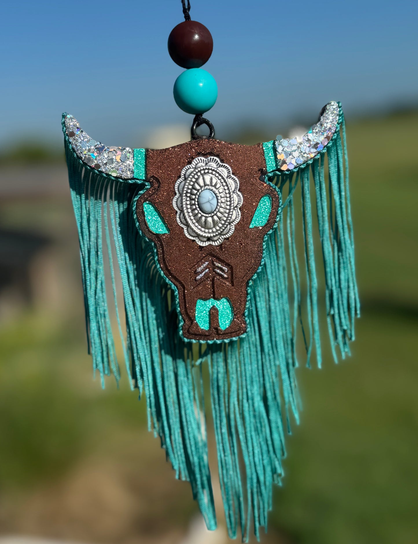 Aztec Bull Skull with Concho- Medium Sized