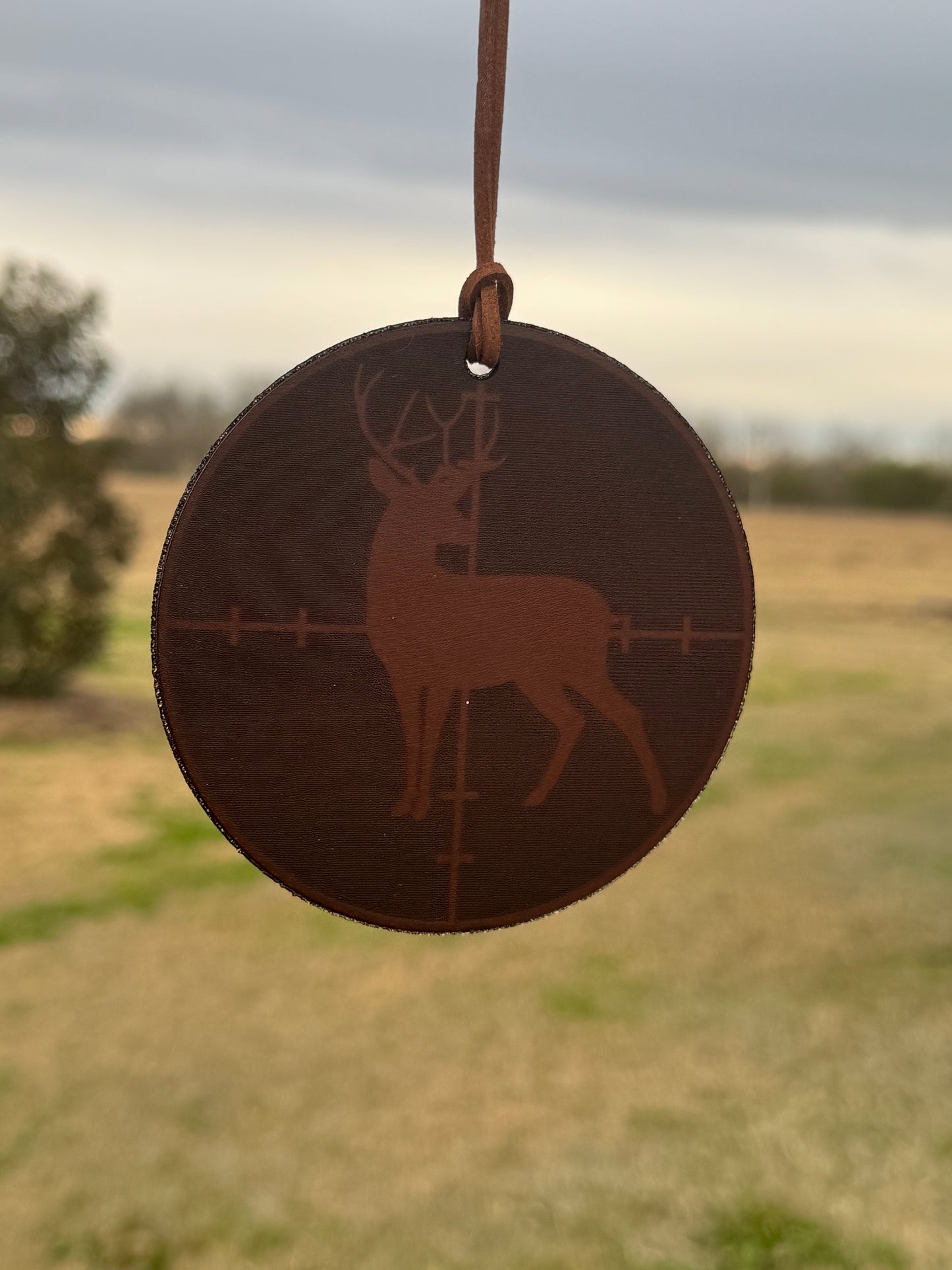 Genuine Leather Deer in Crosshairs Car Charm