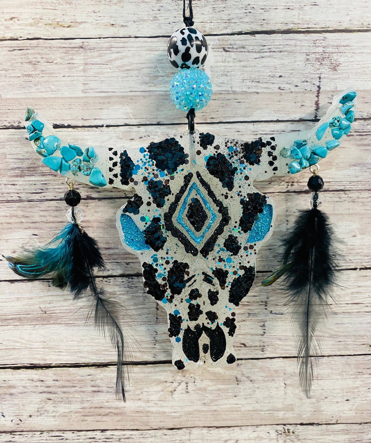 Aztec Bull Skull (Large) with feathers