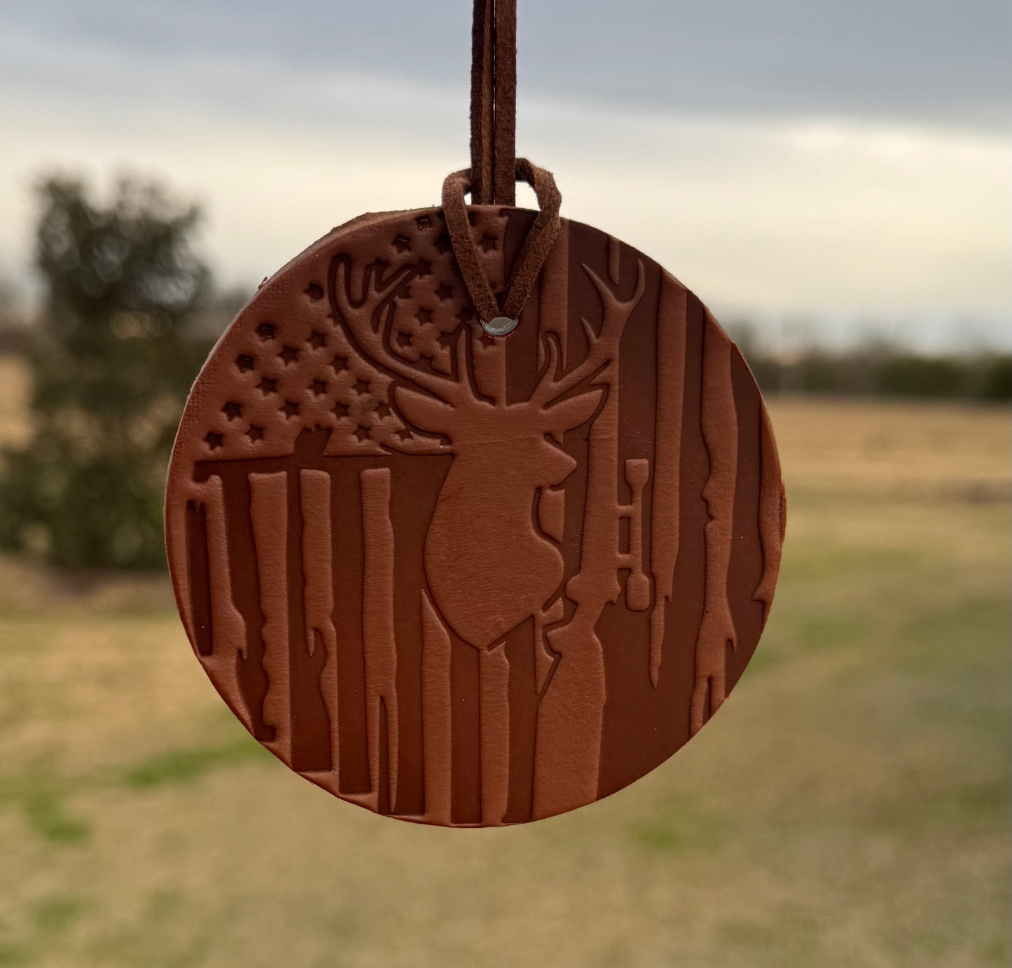 Genuine Leather Deer with flag Car Charm