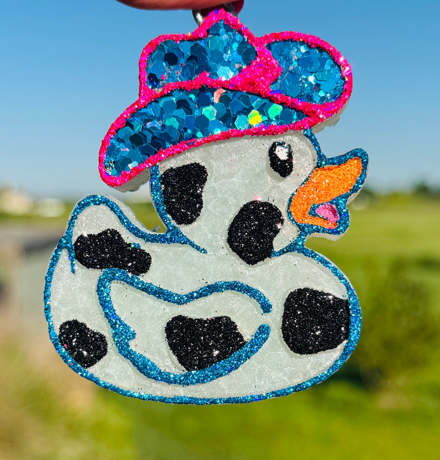 Cow Print Rubber Duck with Hat Vent Clips-2 clips