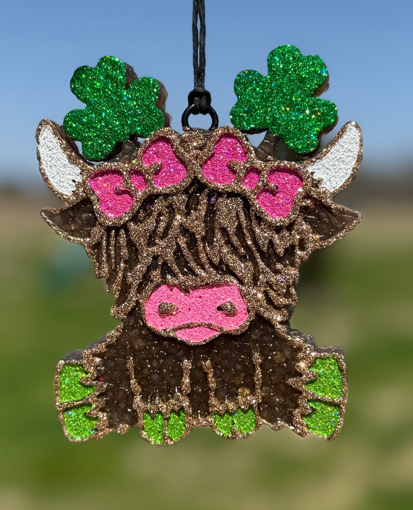 Highland Cow with Clovers
