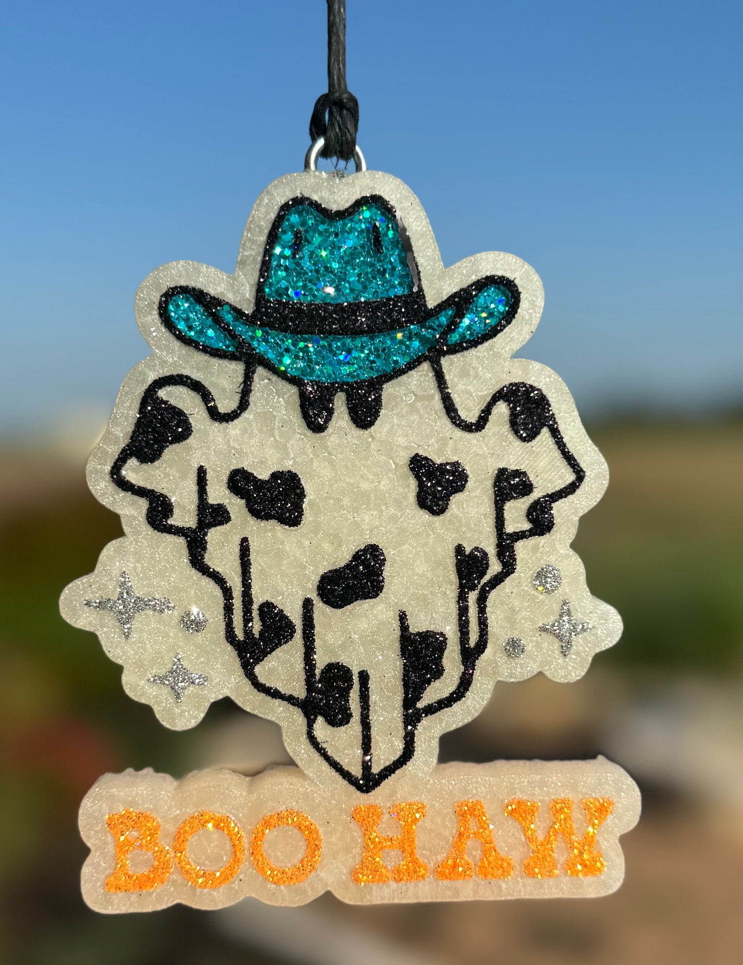 BOO-HAW Ghost with Cow print and Cowboy Hat