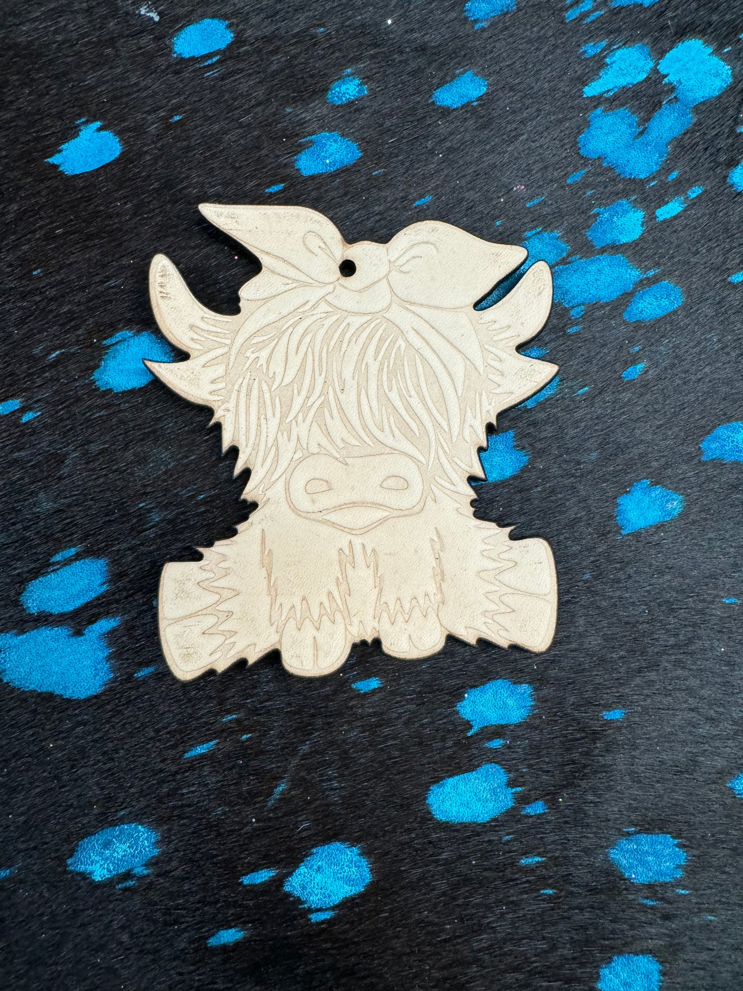 Genuine Leather Highland Cow with Bow Car Charm