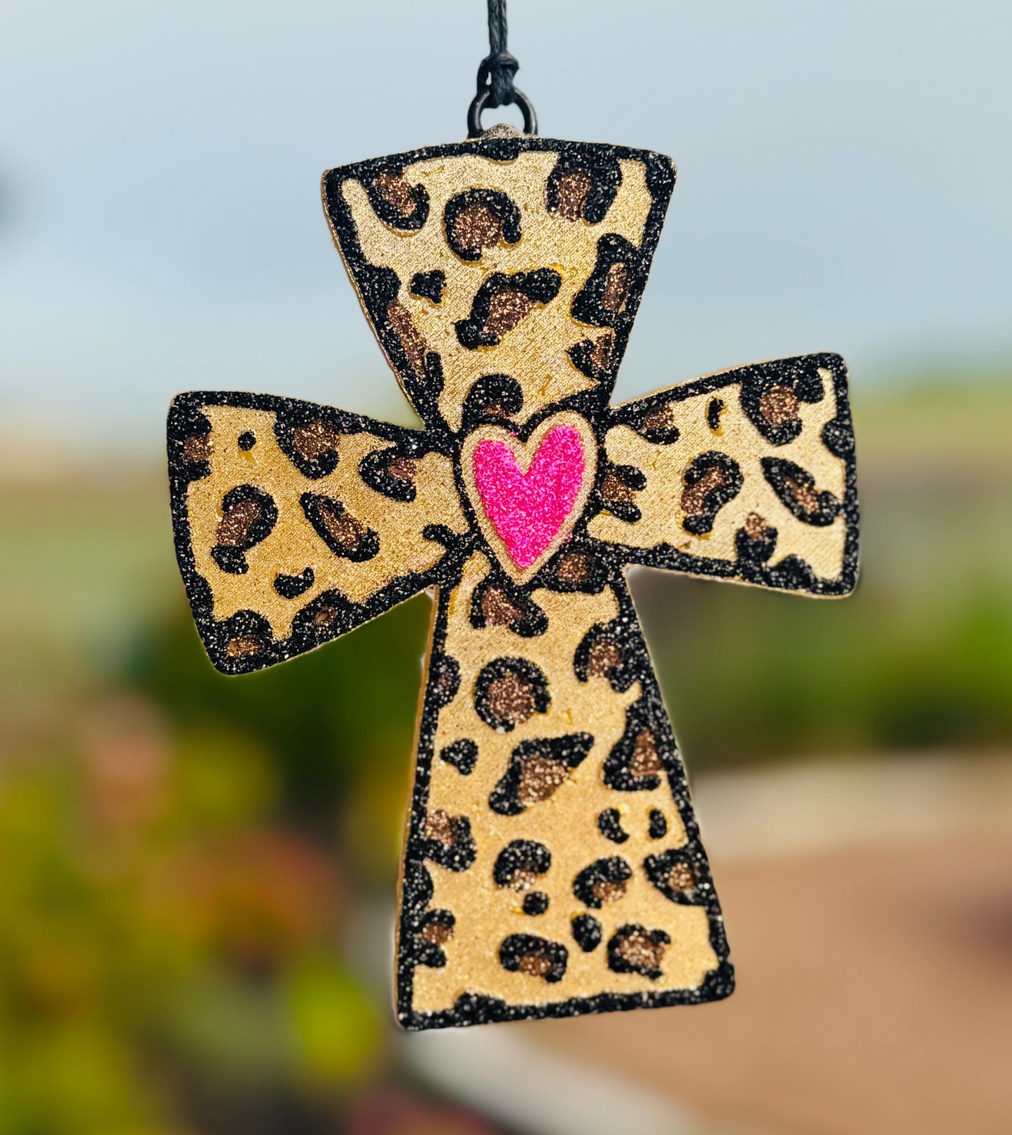 Leopard Cross with heart