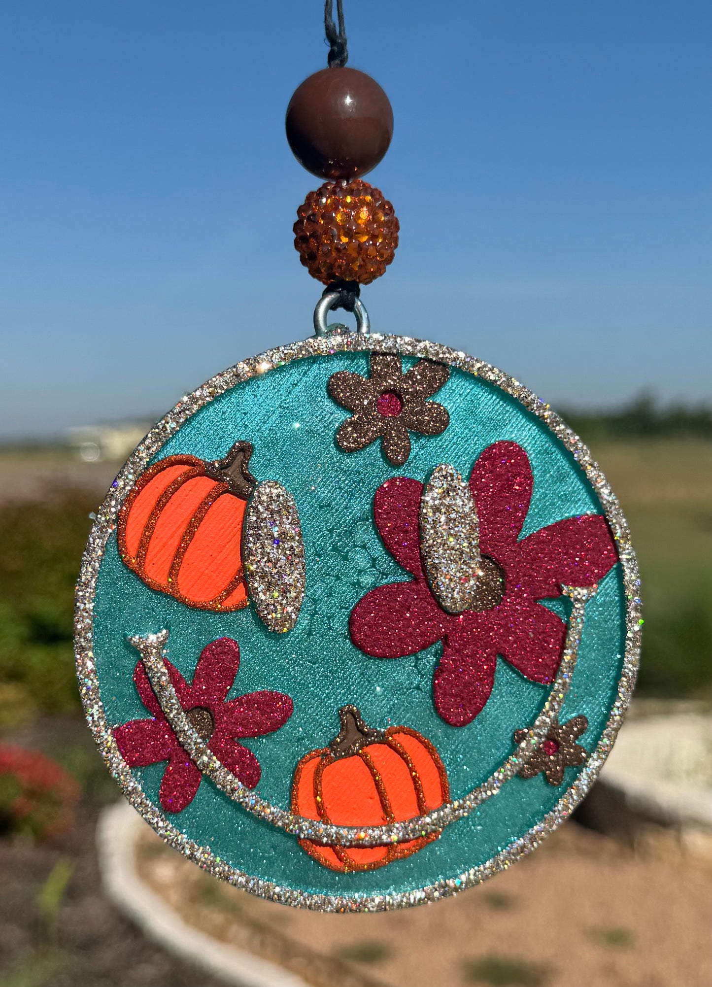 Fall Pumpkin and Flowers Smiling Face
