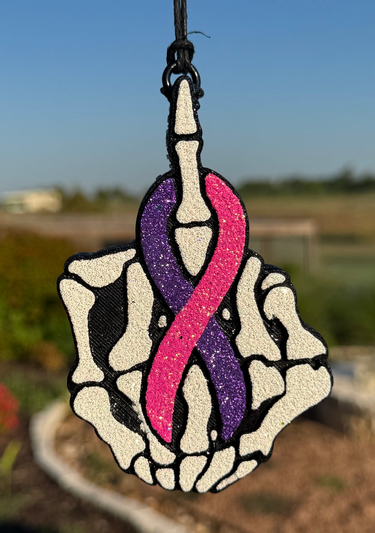 F Off Skeleton Hand with Cancer Ribbon