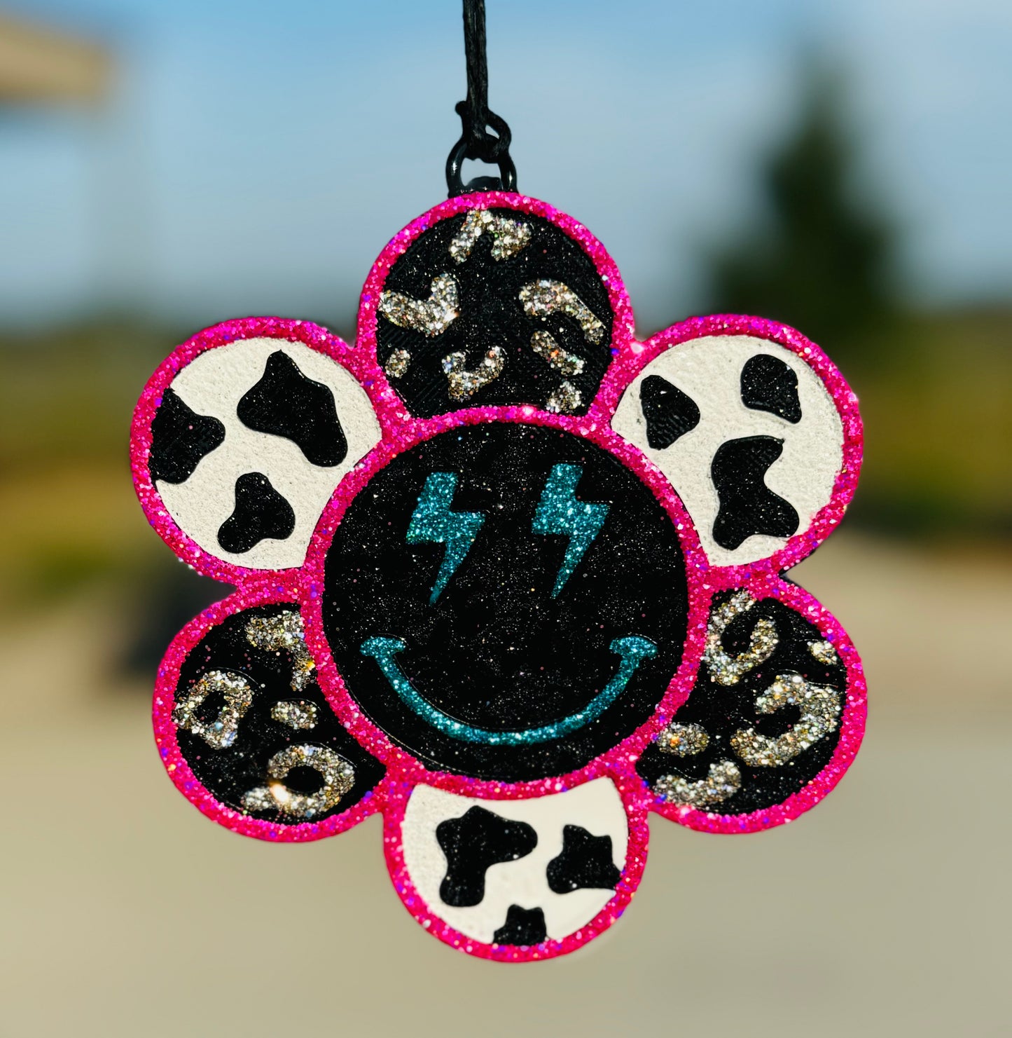 Smiling Flower with cow print and leopard