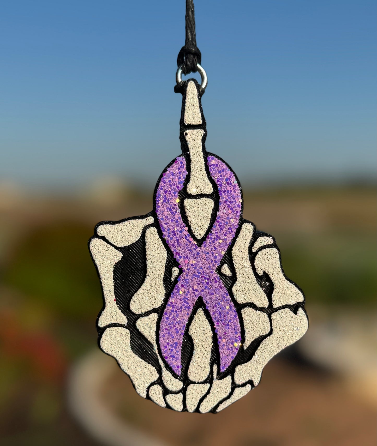 F Off Skeleton Hand with Cancer Ribbon