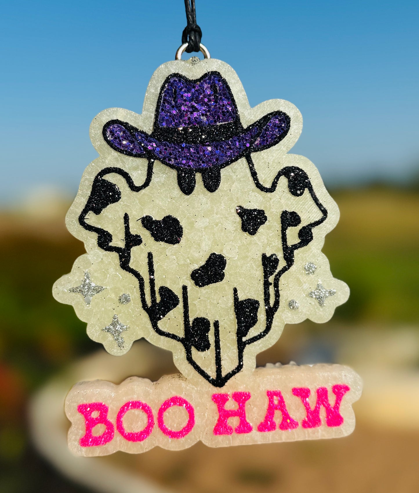 BOO-HAW Ghost with Cow print and Cowboy Hat