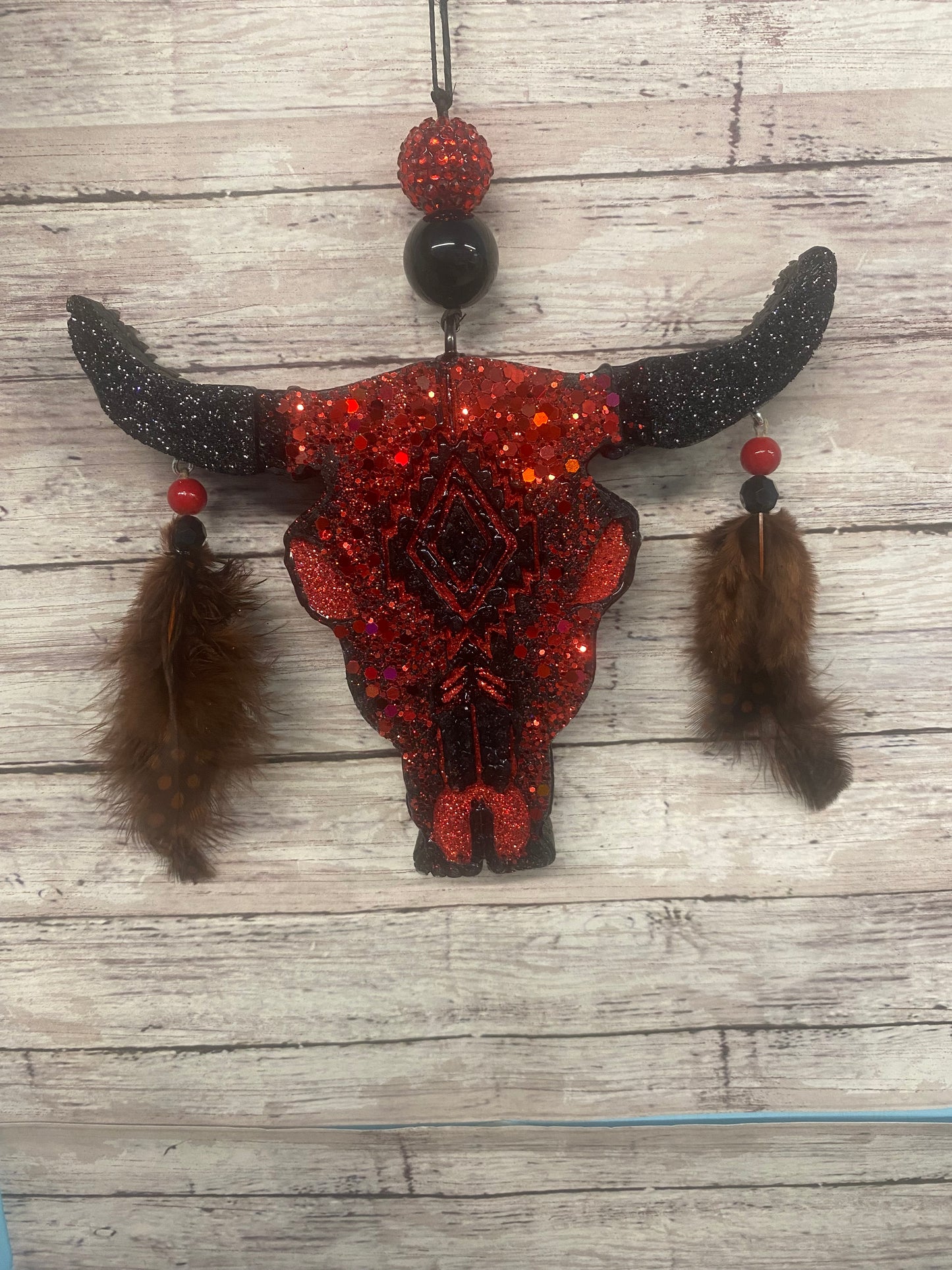 Aztec Bull Skull (Large) with feathers