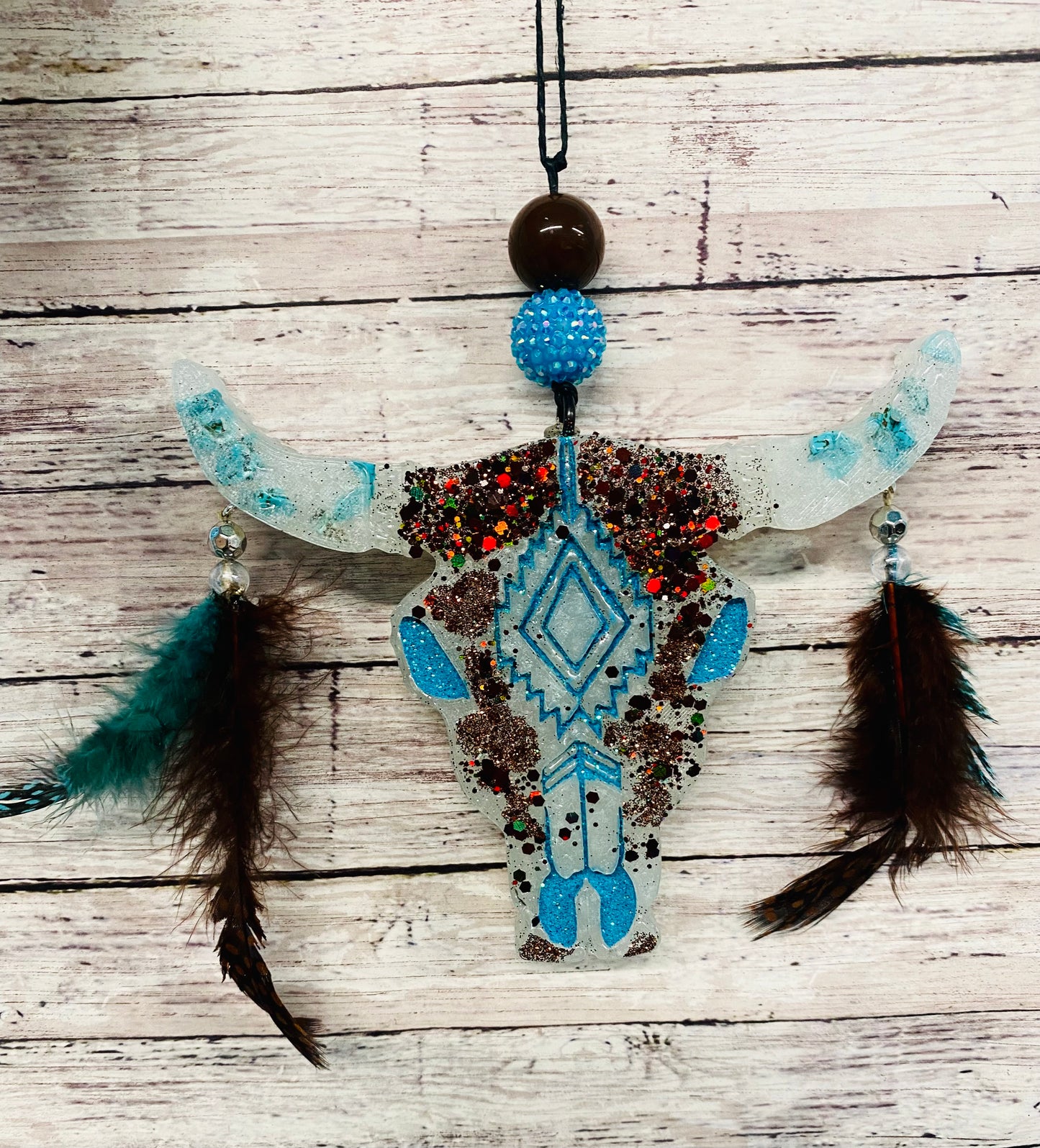 Aztec Bull Skull (Large) with feathers