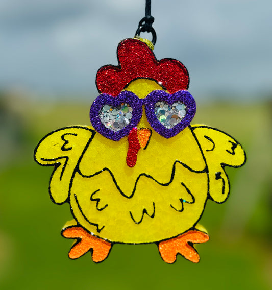 RTS- Cute Chicken with Glasses- Leather & Lace