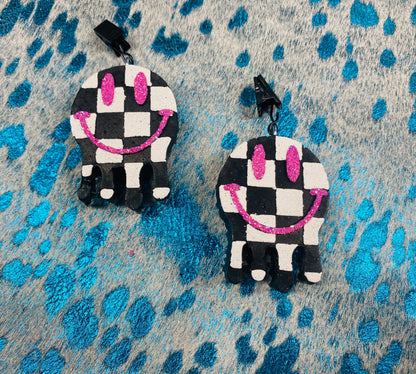 Checkered Smiley Vent Clips- Set of 2