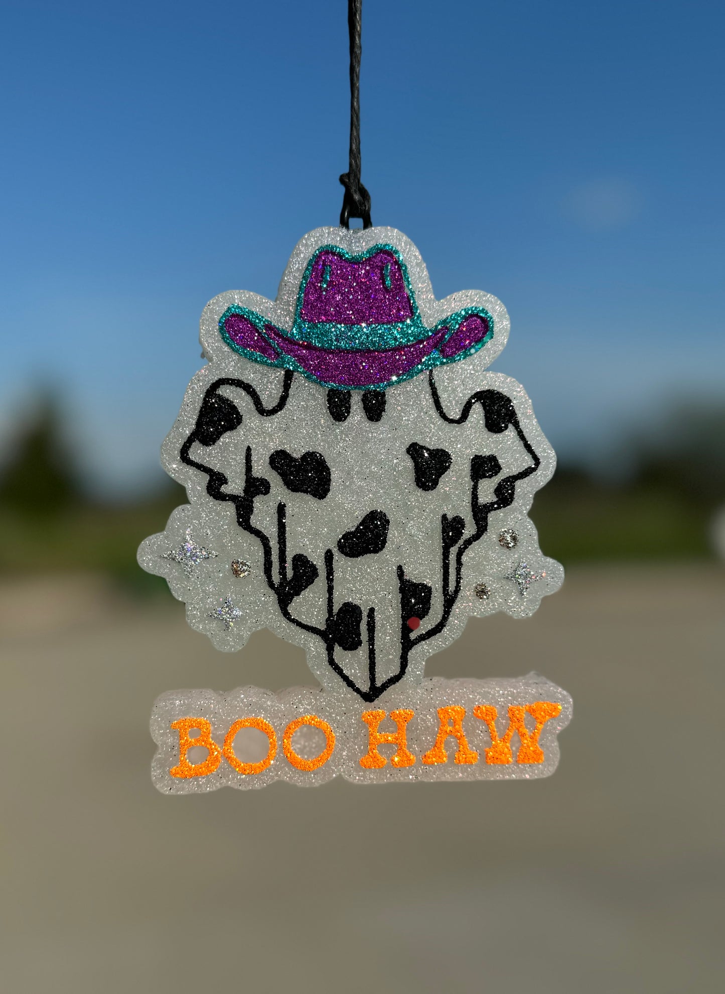 BOO-HAW Ghost with Cow print and Cowboy Hat