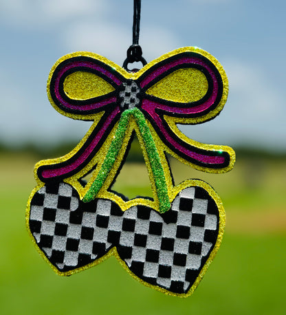 Checkered Heart Cherries with Bow