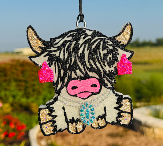 Highland Cow with Ear Tags and Squash Blossom