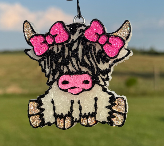 Highland Cow with Bows Vent Clips-2 clips