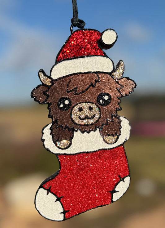 Christmas Higland Cow in Stocking