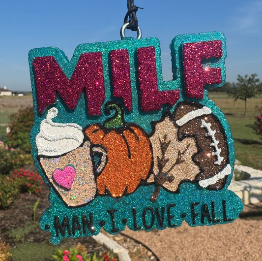 MILF-Man I Love Fall with pumpkin, leaf and football