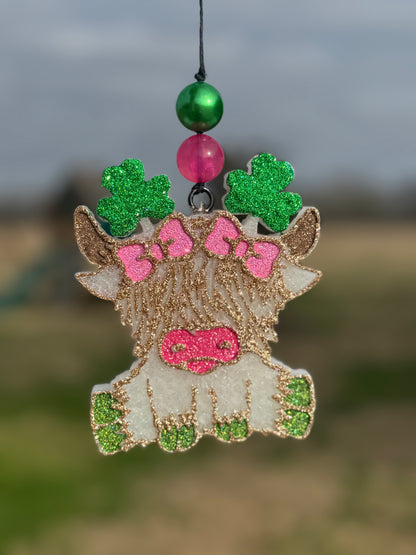 Highland Cow with Clovers