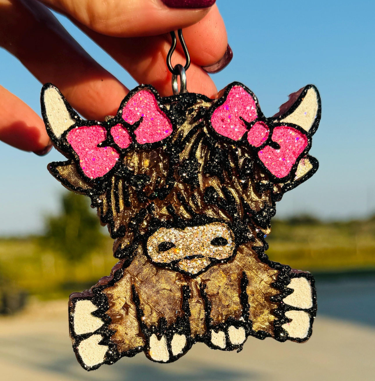 Highland Cow with Bows Vent Clips-2 clips