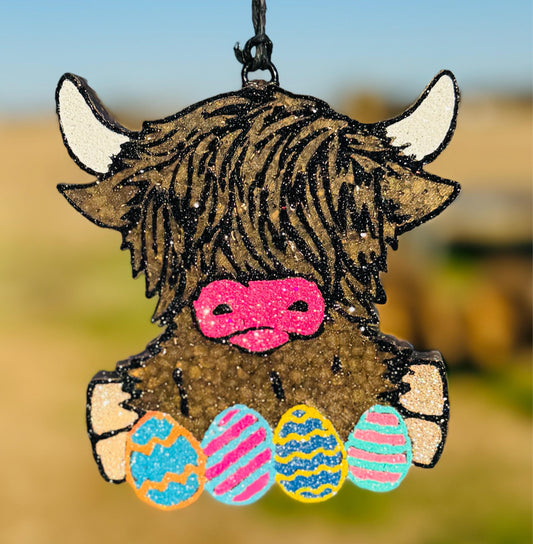Highland with Easter eggs