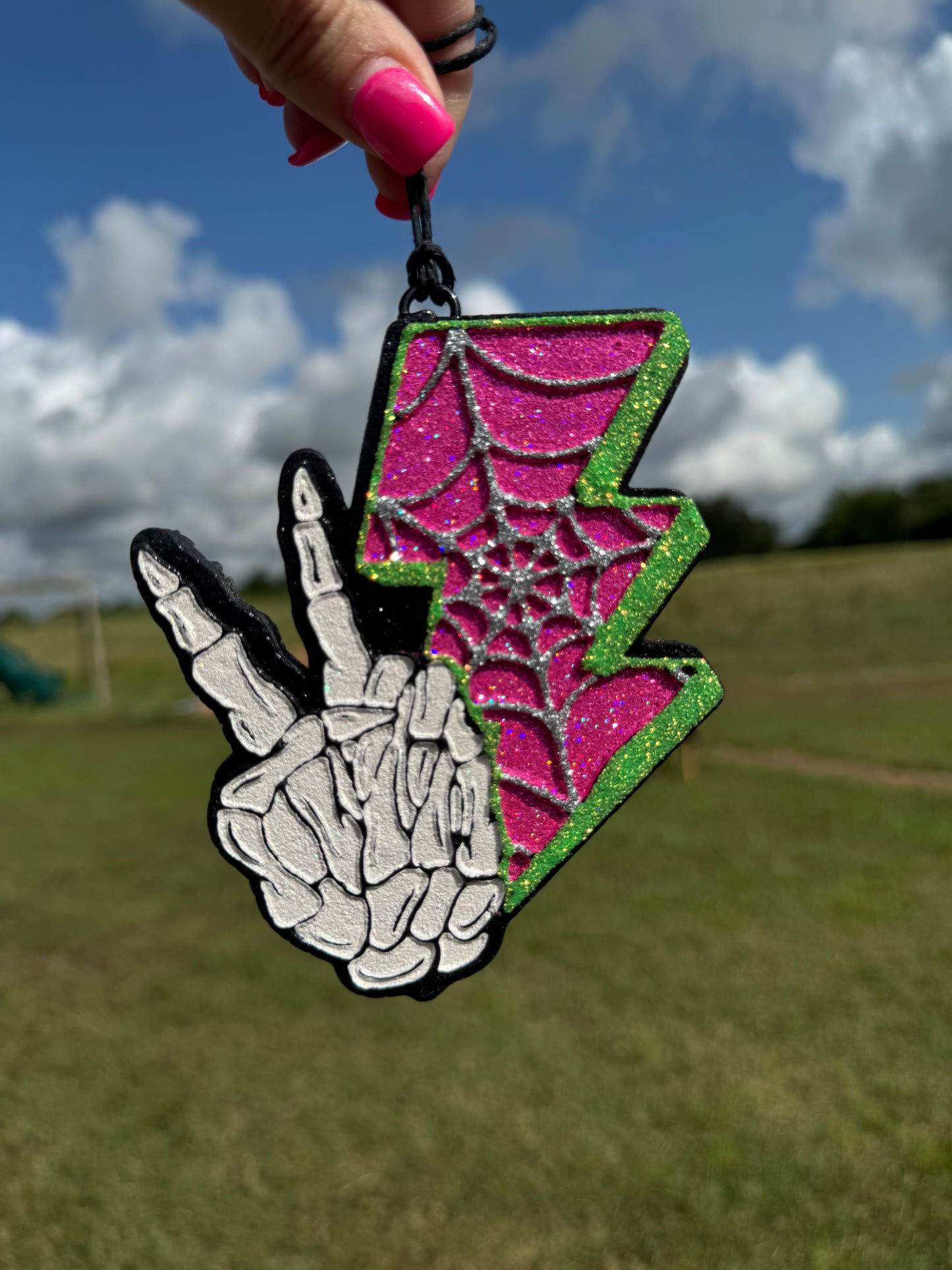 Skeleton Peace Hand with Lightening Bolt