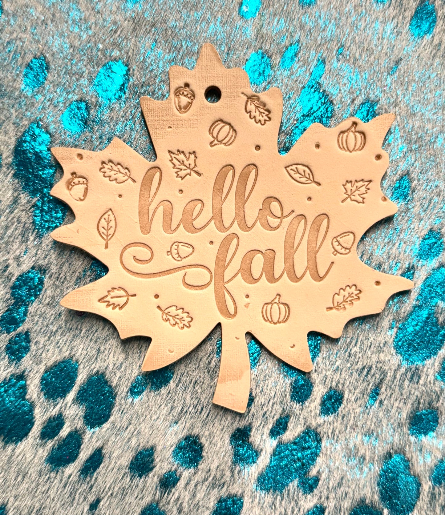 Genuine Leather Hello Fall Car Charm