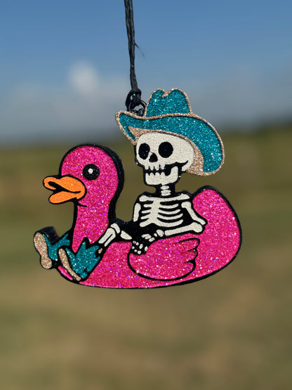 Cowboy Skeleton in Duck Floatie