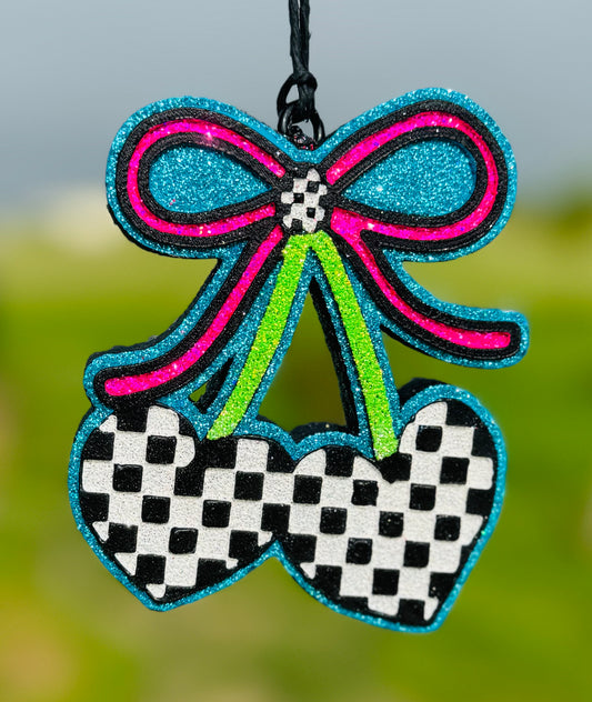 Checkered Heart Cherries with Bow