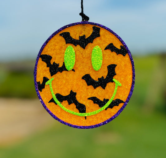 Halloween Bat Smiley Face Circle