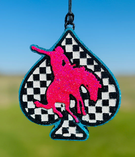 Checkered Spade with Bronc Rider