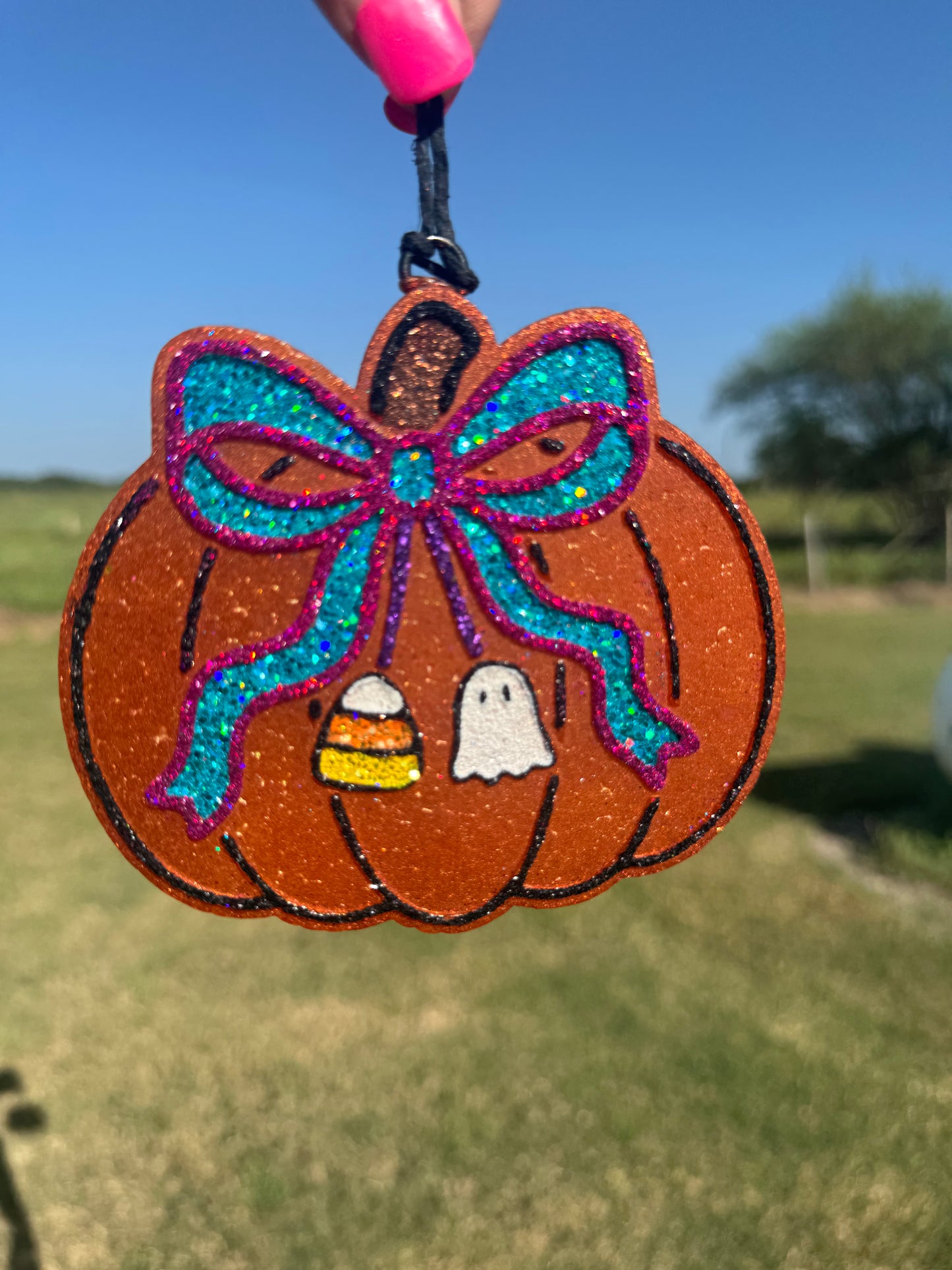 Pumpkin with Bow with Candy corn and Ghost