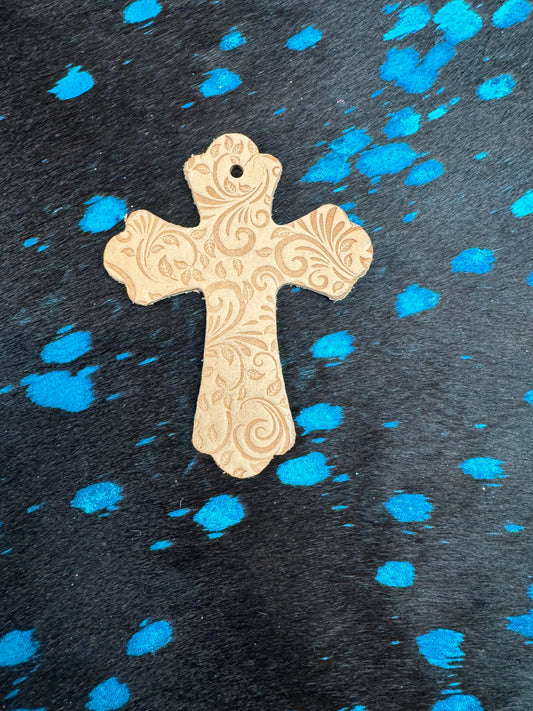 Genuine Leather Tooled Cross Car Charm