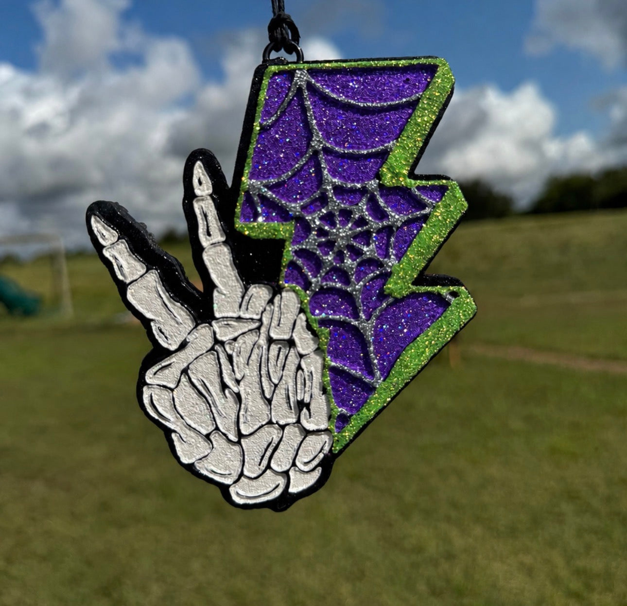 Skeleton Peace Hand with Lightening Bolt
