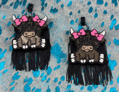 Highland Cow with Bows Vent Clips-2 clips