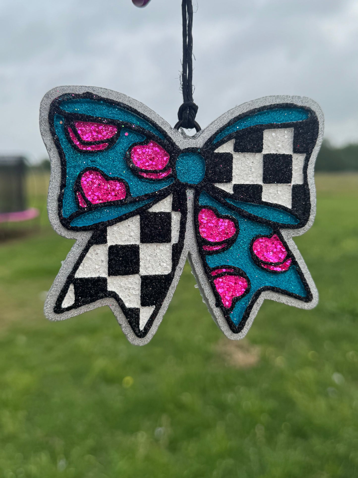 Checkered Bow with Hearts