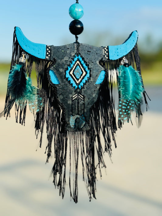 Aztec Bull Skull (Large) with feathers