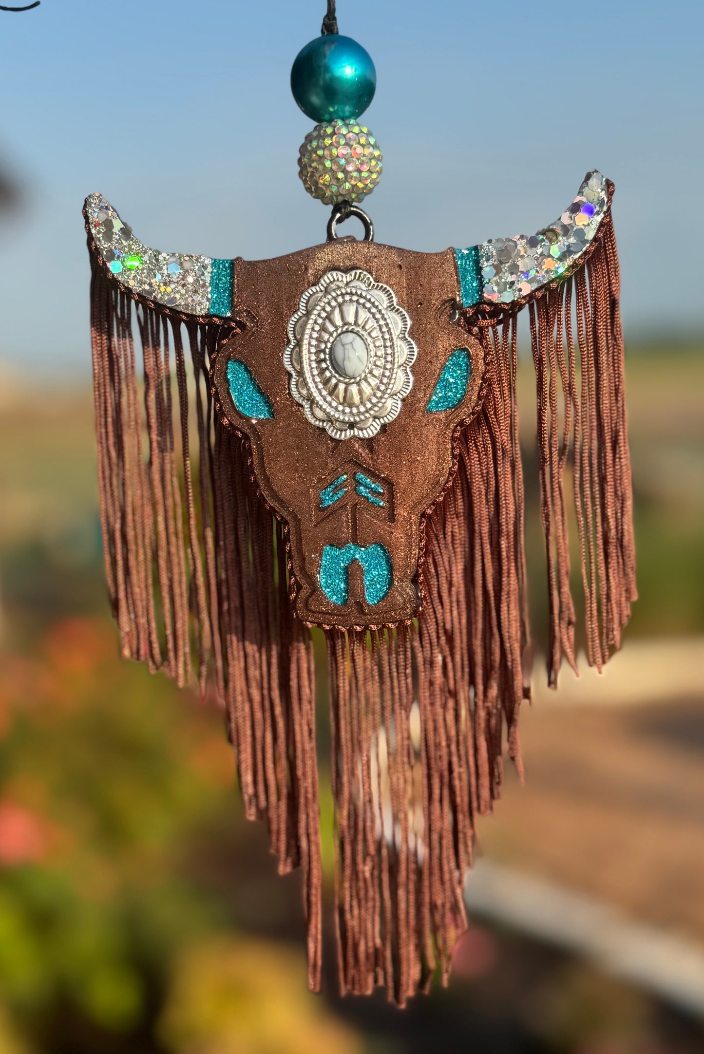Aztec Bull Skull with Concho- Medium Sized