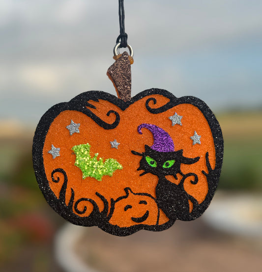 RTS-Halloween Pumpkin with Cat- Apple Cinnamon Scent