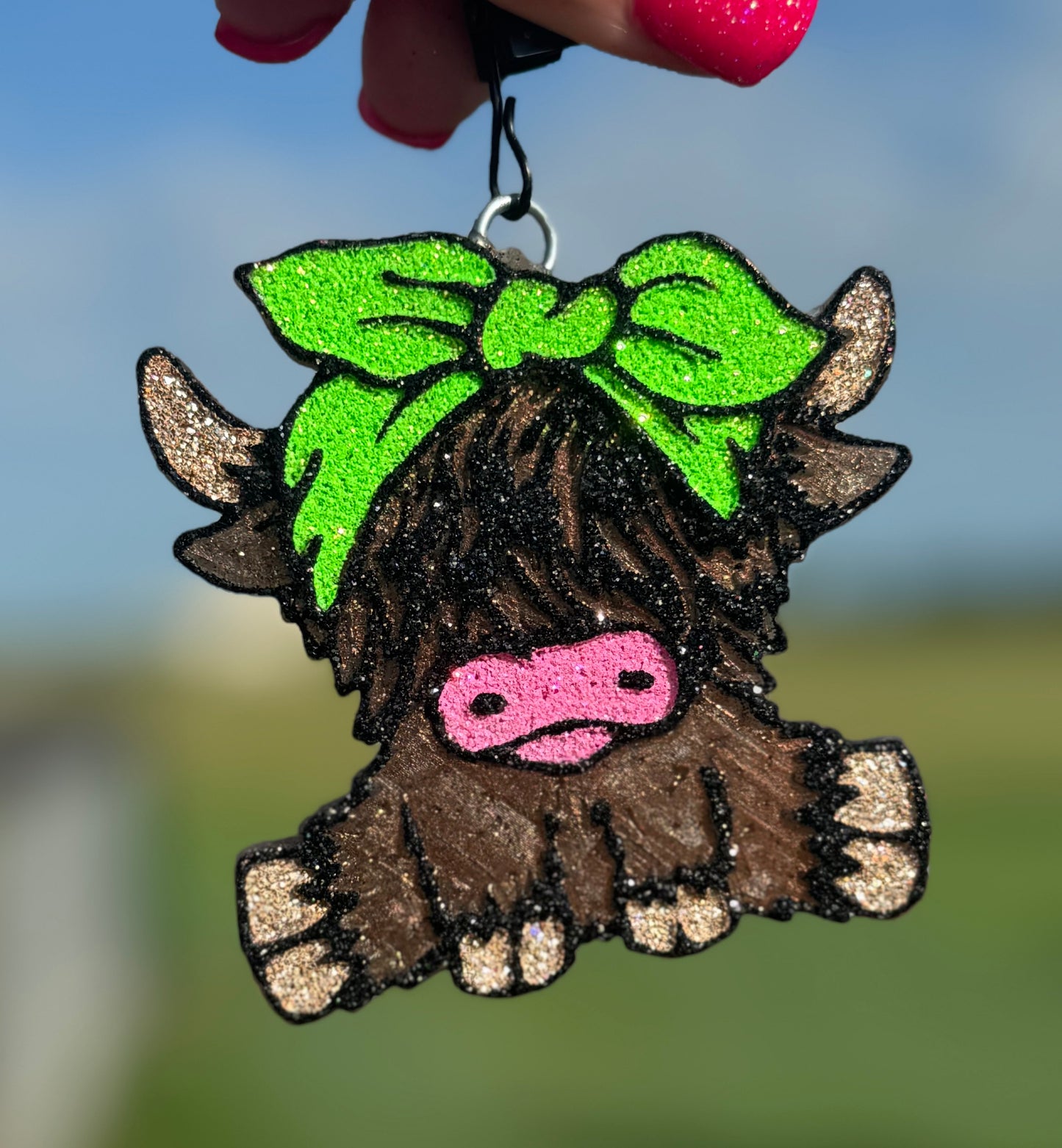Highland Cow with Bow Vent Clips-2 clips