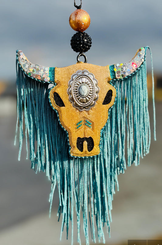 Aztec Bull Skull with Concho- Medium Sized