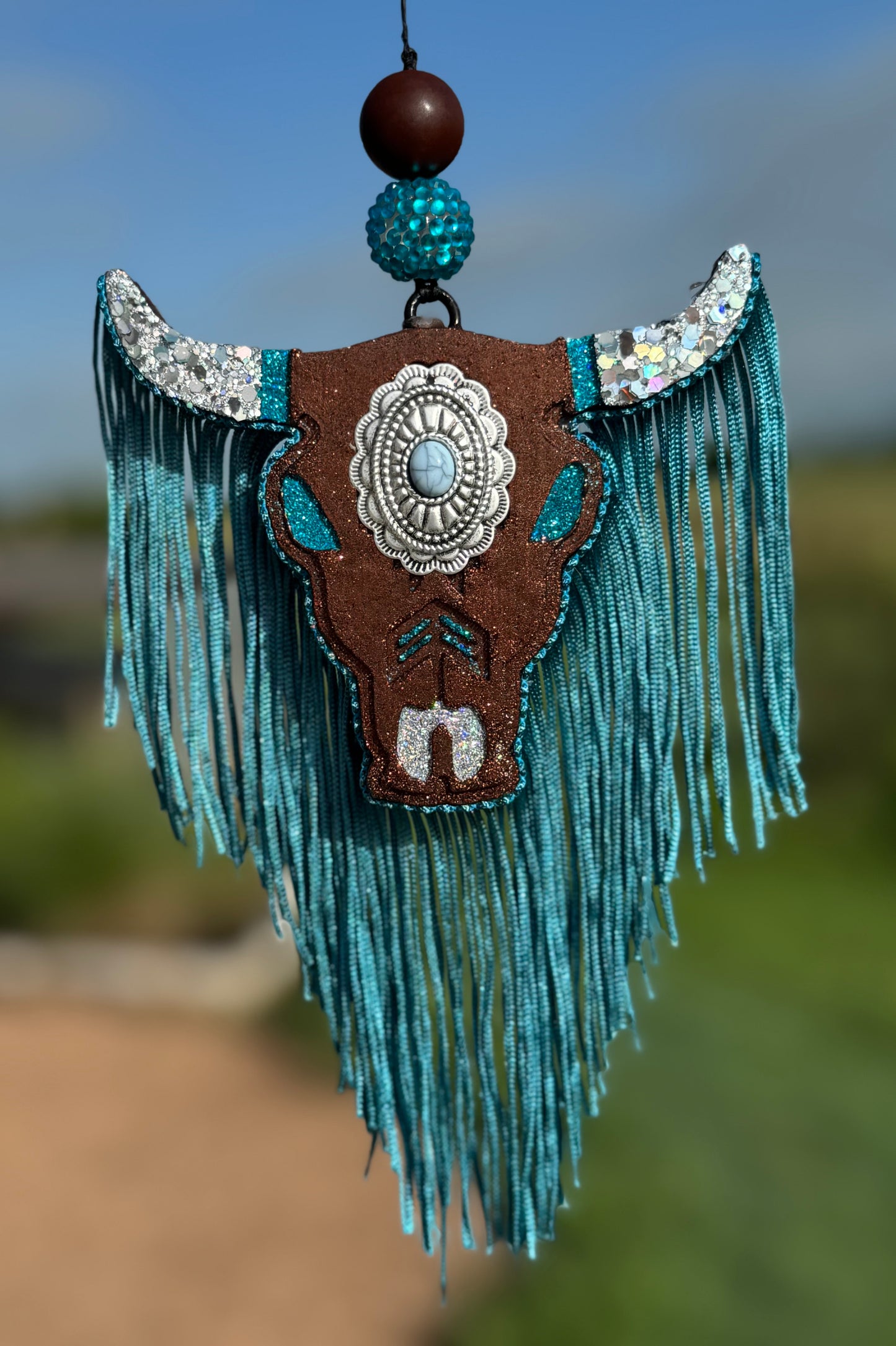 Aztec Bull Skull with Concho- Medium Sized