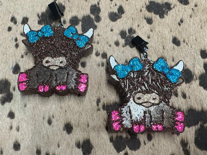 Highland Cow with Bows Vent Clips-2 clips