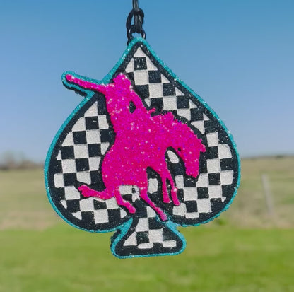 Checkered Spade with Bronc Rider