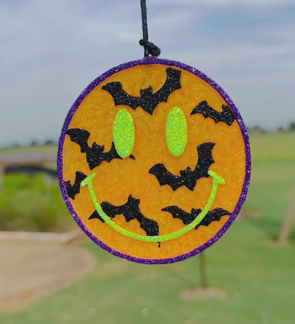 Halloween Bat Smiley Face Circle